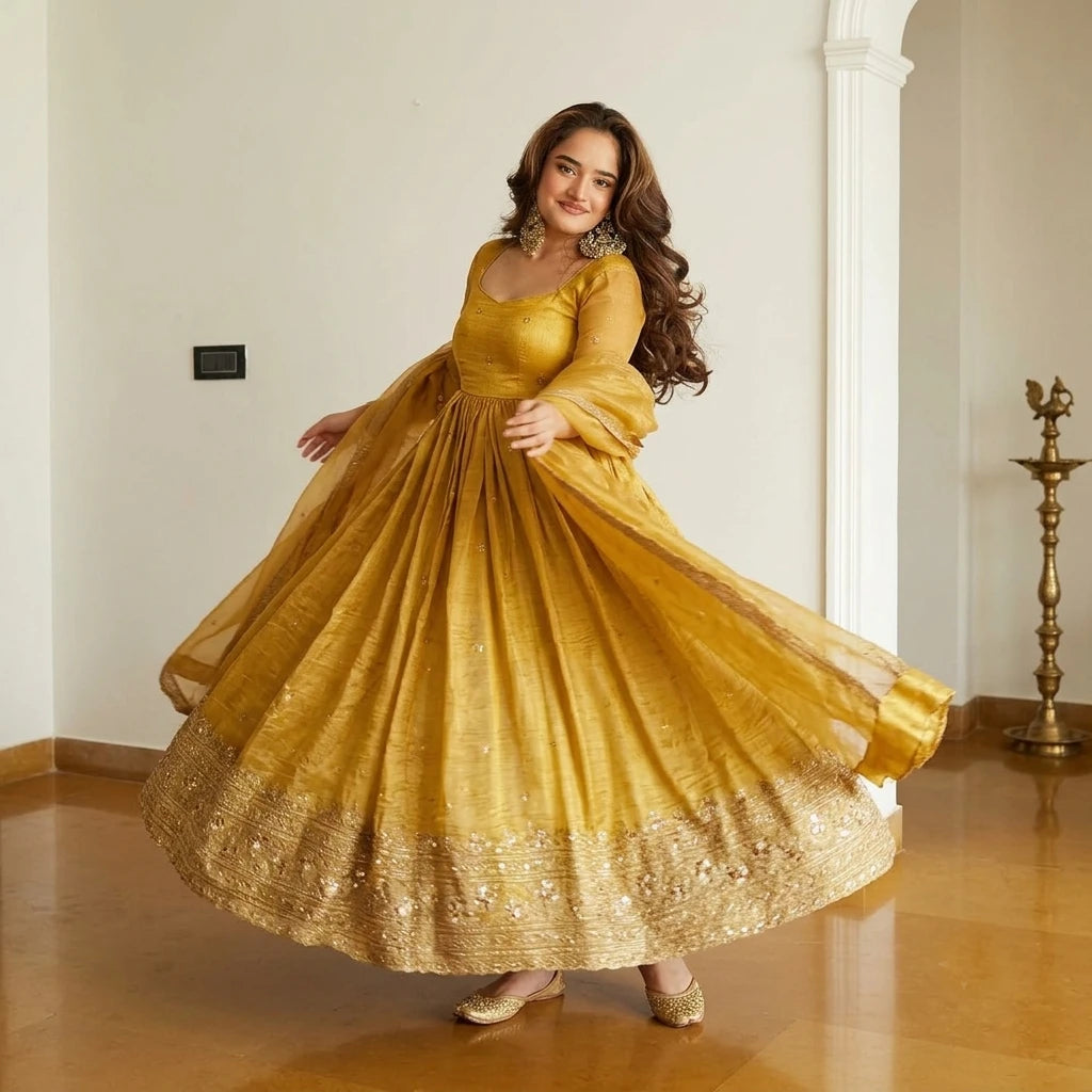 Vastra Creation's Designer Party Wear Gown Set with Dupatta & Pant